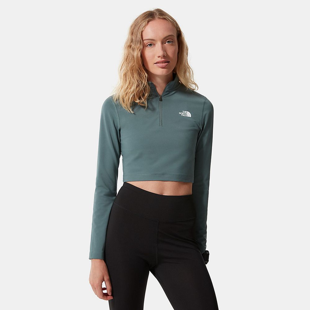 The North Face Fleece Womens Australia - The North Face Crop Zip Through Green Running & Training (S